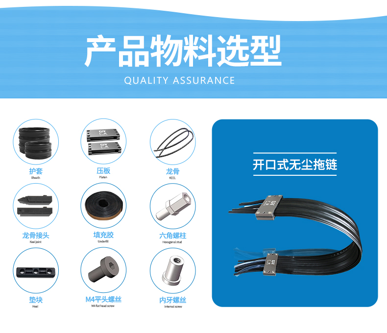 開口式無塵拖鏈-可打開穿線無塵級柔性拖鏈產品物料選型