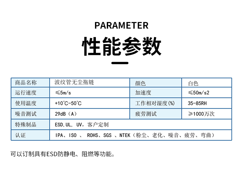 廣柔波紋管拖鏈高柔無塵拖鏈管線包的性能參數 廣柔波紋管拖鏈高柔無塵拖鏈管線包的性能參數